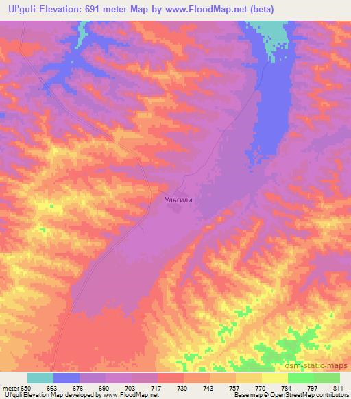 Ul'guli,Kazakhstan Elevation Map