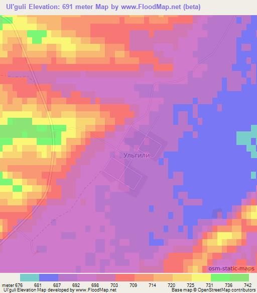 Ul'guli,Kazakhstan Elevation Map