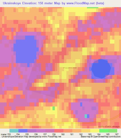 Ukrainskoye,Kazakhstan Elevation Map