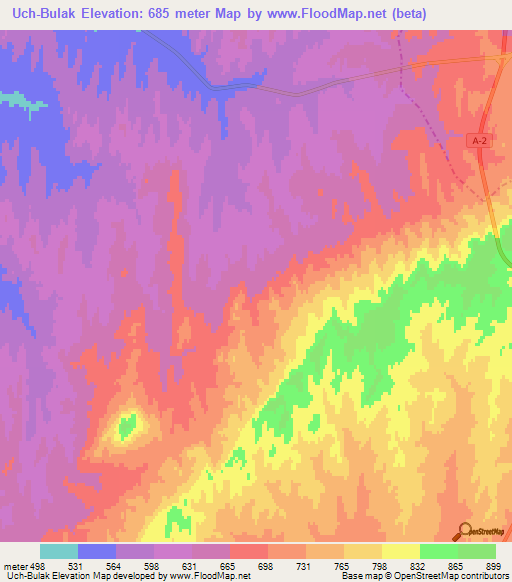 Uch-Bulak,Kazakhstan Elevation Map