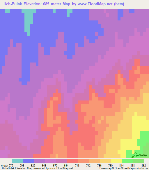 Uch-Bulak,Kazakhstan Elevation Map