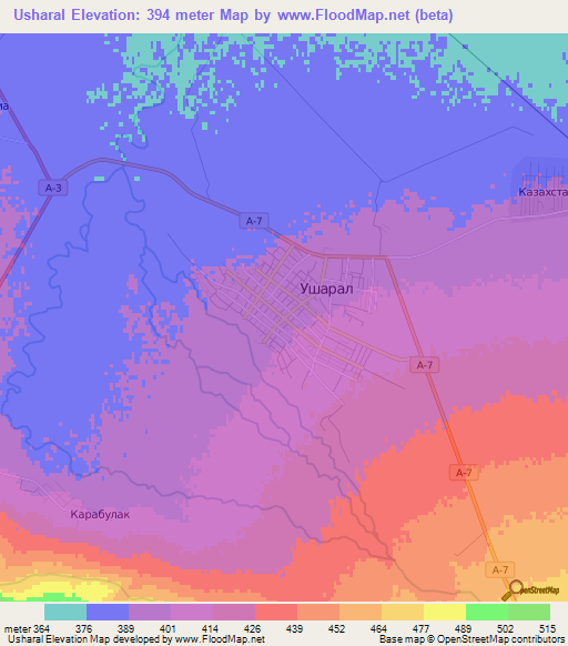 Usharal,Kazakhstan Elevation Map