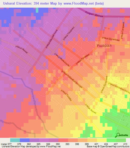 Usharal,Kazakhstan Elevation Map