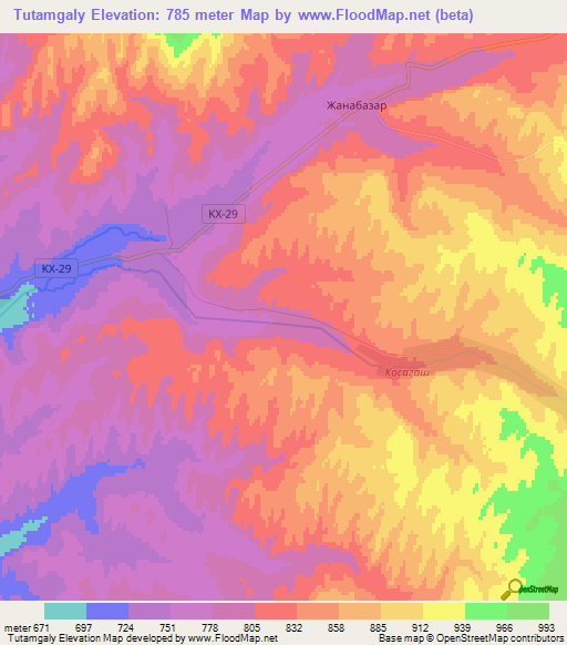 Tutamgaly,Kazakhstan Elevation Map