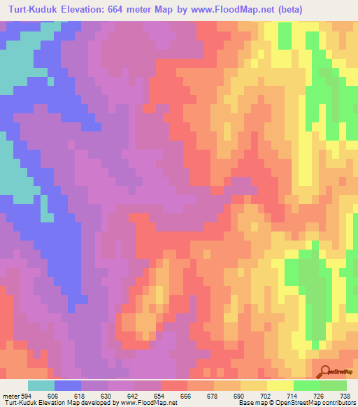 Turt-Kuduk,Kazakhstan Elevation Map