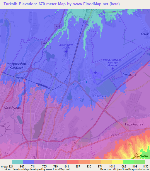Turksib,Kazakhstan Elevation Map