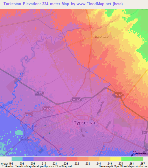 Turkestan,Kazakhstan Elevation Map