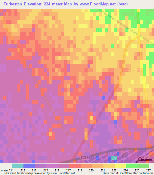 Turkestan,Kazakhstan Elevation Map