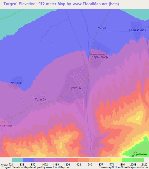 Turgen',Kazakhstan Elevation Map