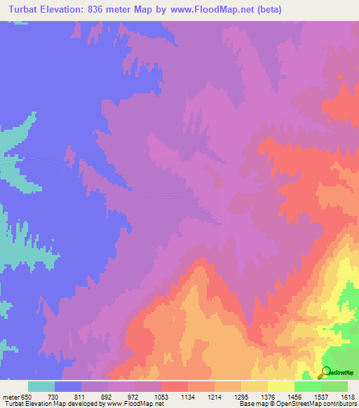 Turbat,Kazakhstan Elevation Map