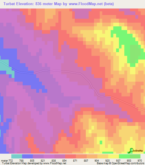 Turbat,Kazakhstan Elevation Map