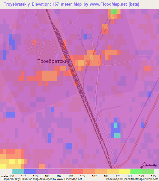 Troyebratskiy,Kazakhstan Elevation Map