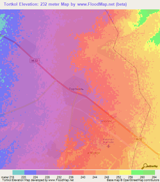 Tortkol,Kazakhstan Elevation Map