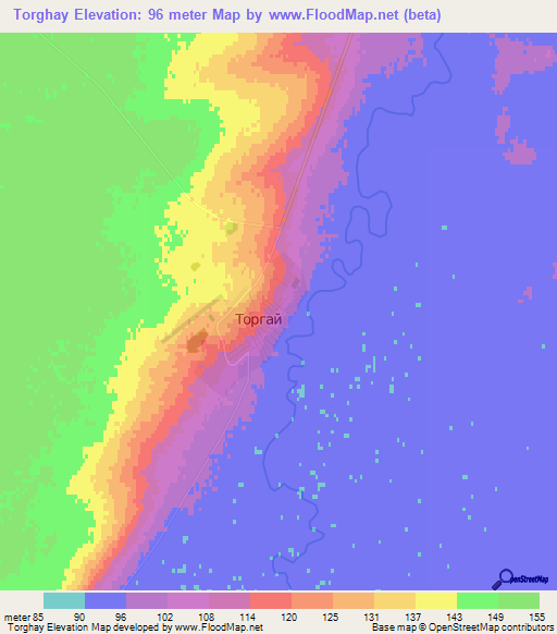 Torghay,Kazakhstan Elevation Map