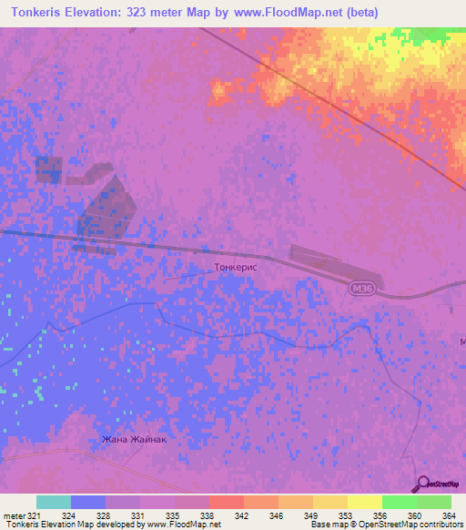 Tonkeris,Kazakhstan Elevation Map