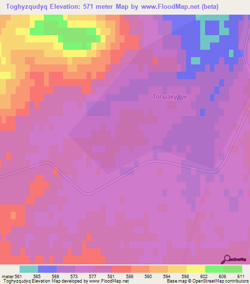 Toghyzqudyq,Kazakhstan Elevation Map