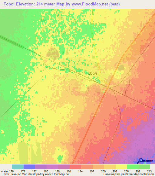 Tobol,Kazakhstan Elevation Map