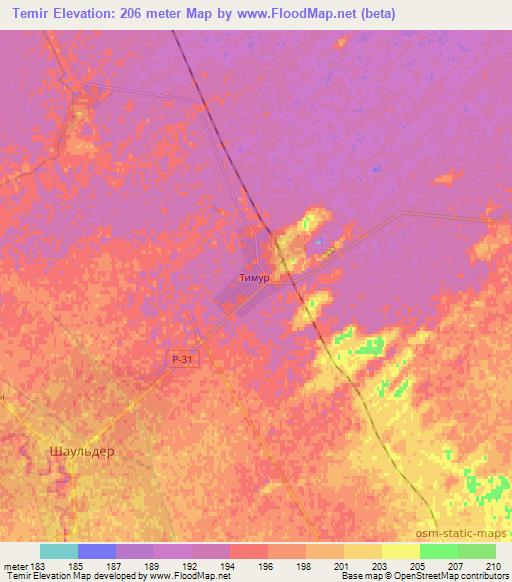 Temir,Kazakhstan Elevation Map