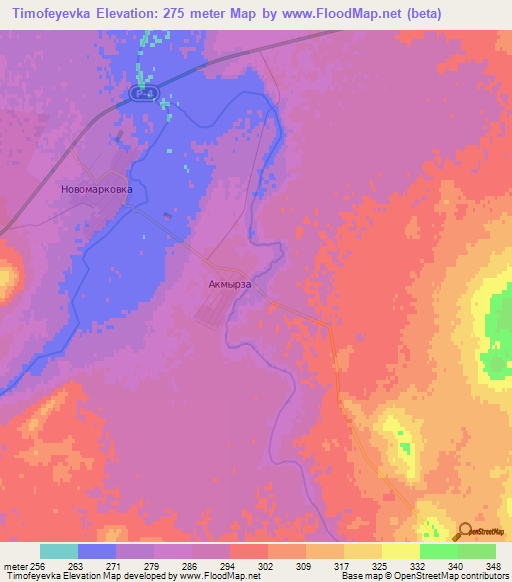 Timofeyevka,Kazakhstan Elevation Map