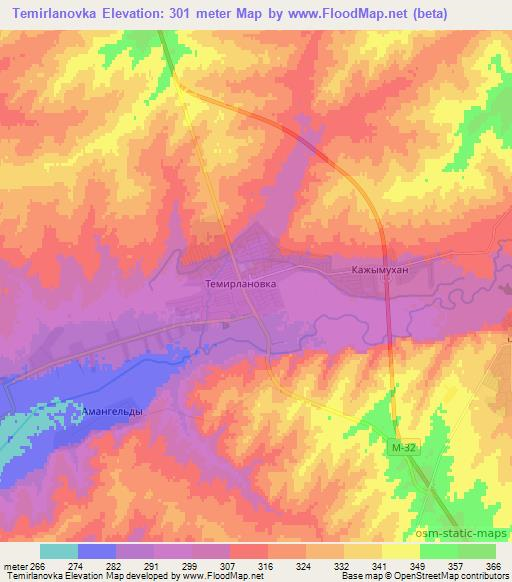 Temirlanovka,Kazakhstan Elevation Map