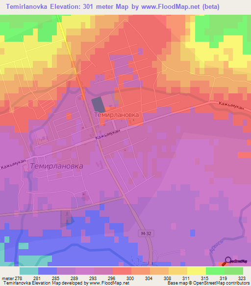 Temirlanovka,Kazakhstan Elevation Map