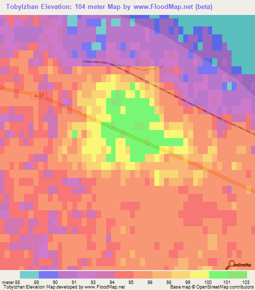 Tobylzhan,Kazakhstan Elevation Map