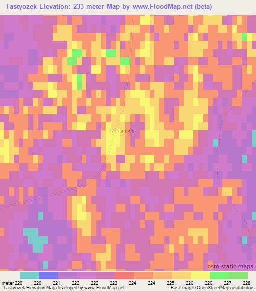 Tastyozek,Kazakhstan Elevation Map
