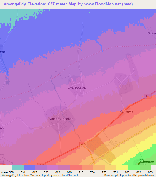 Amangel'dy,Kazakhstan Elevation Map