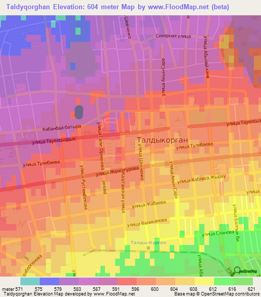 Taldyqorghan,Kazakhstan Elevation Map