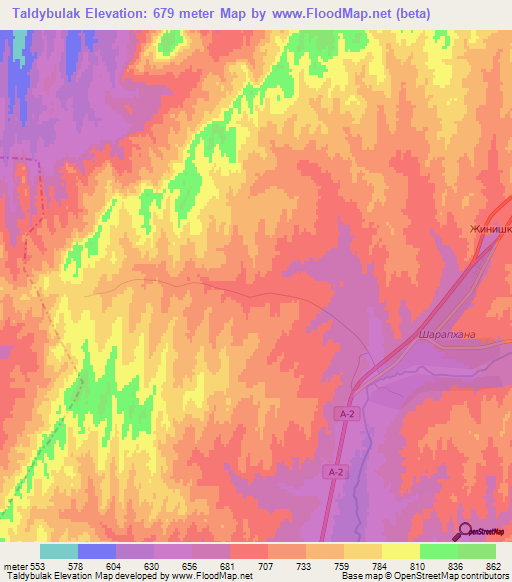 Taldybulak,Kazakhstan Elevation Map