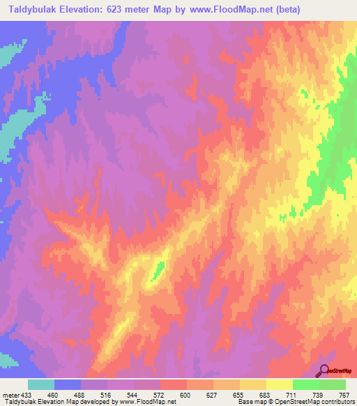 Taldybulak,Kazakhstan Elevation Map
