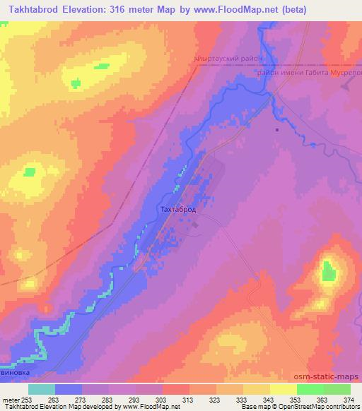 Takhtabrod,Kazakhstan Elevation Map