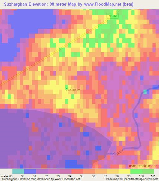 Suzharghan,Kazakhstan Elevation Map