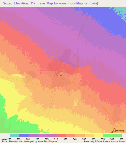 Sozaq,Kazakhstan Elevation Map