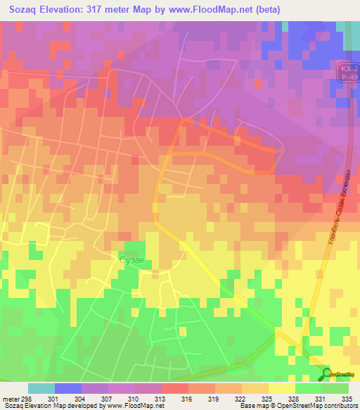 Sozaq,Kazakhstan Elevation Map