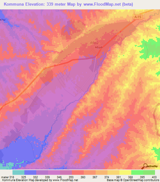 Kommuna,Kazakhstan Elevation Map