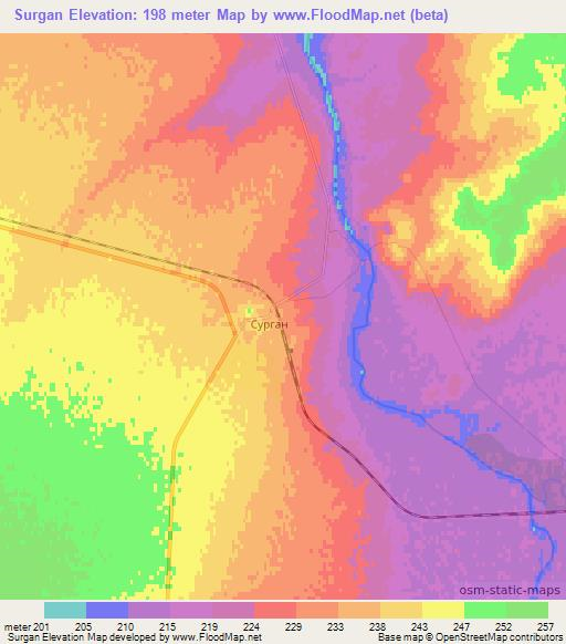 Surgan,Kazakhstan Elevation Map