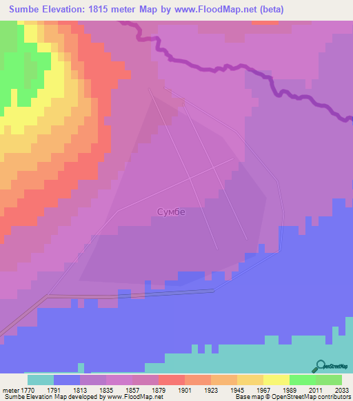 Sumbe,Kazakhstan Elevation Map