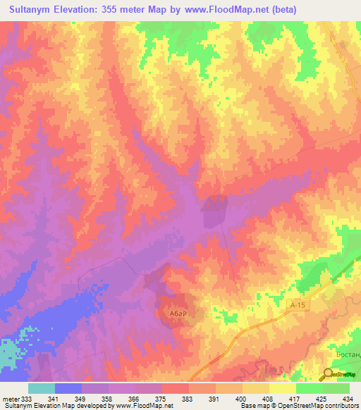 Sultanym,Kazakhstan Elevation Map