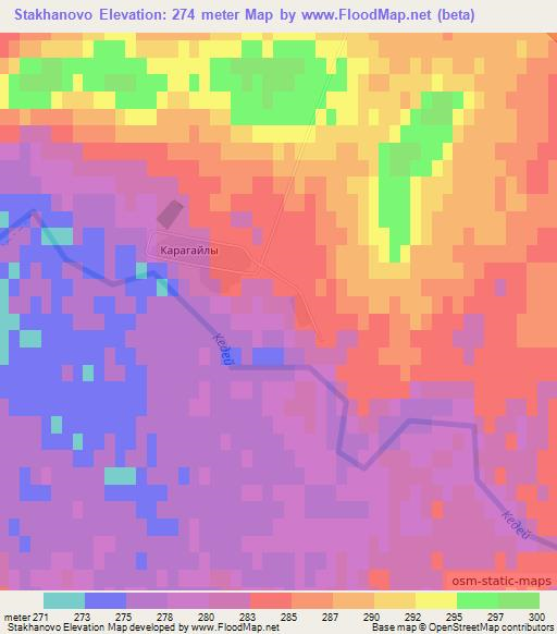 Stakhanovo,Kazakhstan Elevation Map