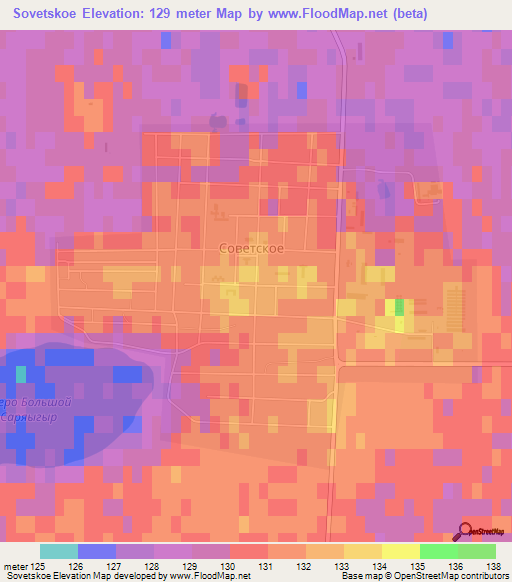Sovetskoe,Kazakhstan Elevation Map