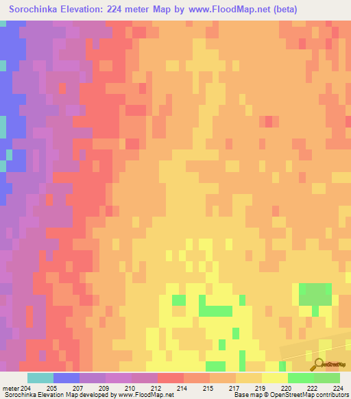 Sorochinka,Kazakhstan Elevation Map