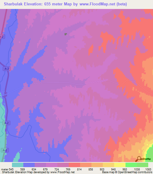 Sharbulak,Kazakhstan Elevation Map