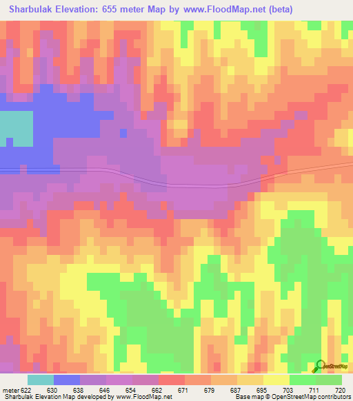 Sharbulak,Kazakhstan Elevation Map