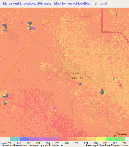 Myrzakent,Kazakhstan Elevation Map