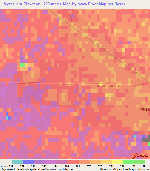 Myrzakent,Kazakhstan Elevation Map