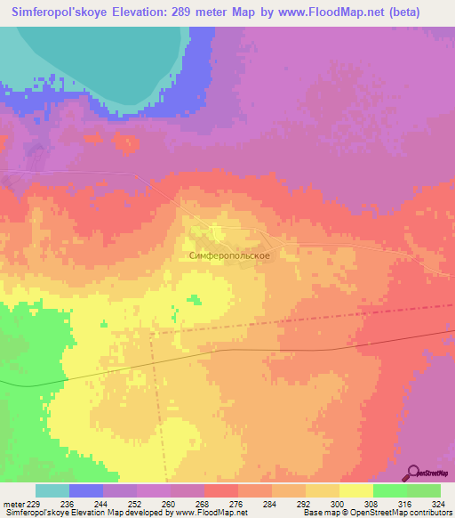 Simferopol'skoye,Kazakhstan Elevation Map