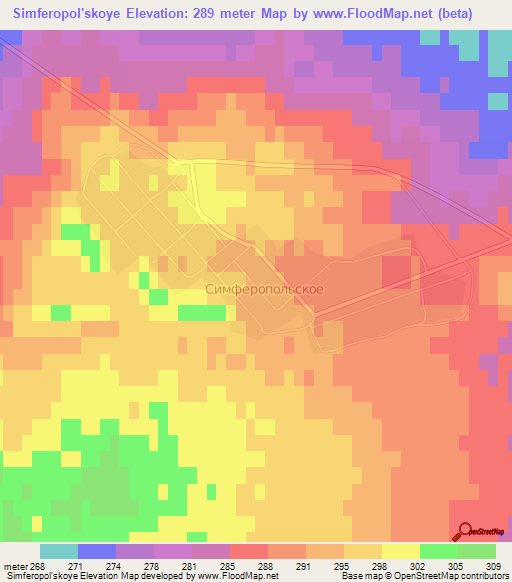 Simferopol'skoye,Kazakhstan Elevation Map