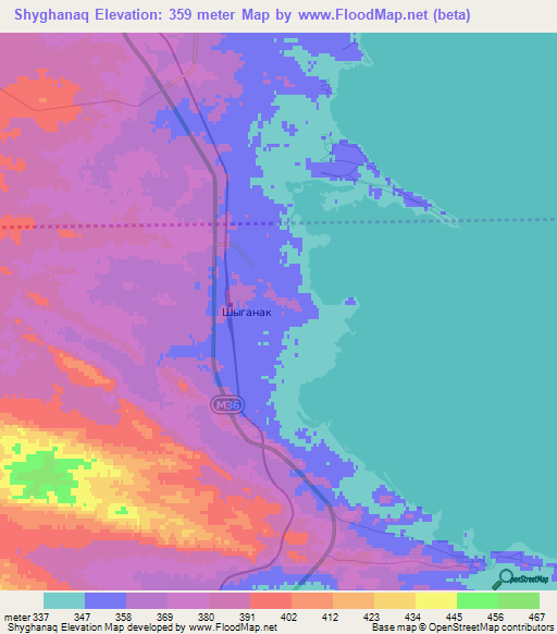 Shyghanaq,Kazakhstan Elevation Map