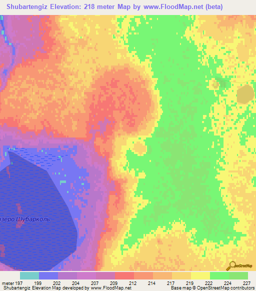 Shubartengiz,Kazakhstan Elevation Map